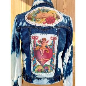 Puppy Love patch & embroidered Jean Jacket MUDD brand size S cottagecore style